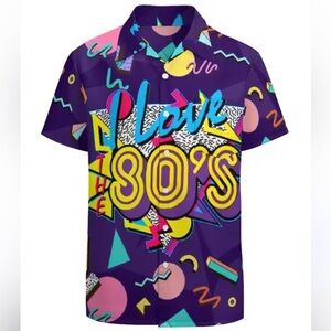 NEW 80's Printed Hawaiian Tops Novelty Graphic Shirt Sz L Men